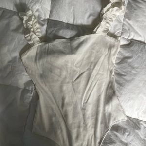 Aritzia white ruffle ribbed bodysuit